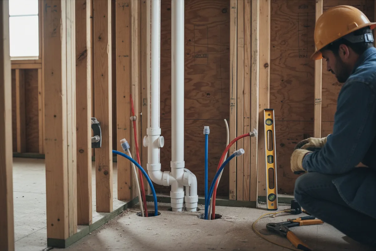 Drain and supply rough-in during Sump Pump Repair in Ratcliff